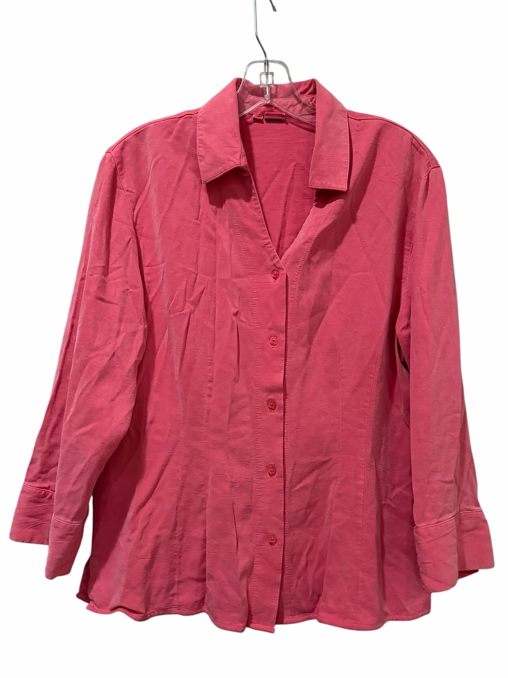 Tianello Medium Pink Tencel Button Down Shirt Preppy Made in USA Blouse B4